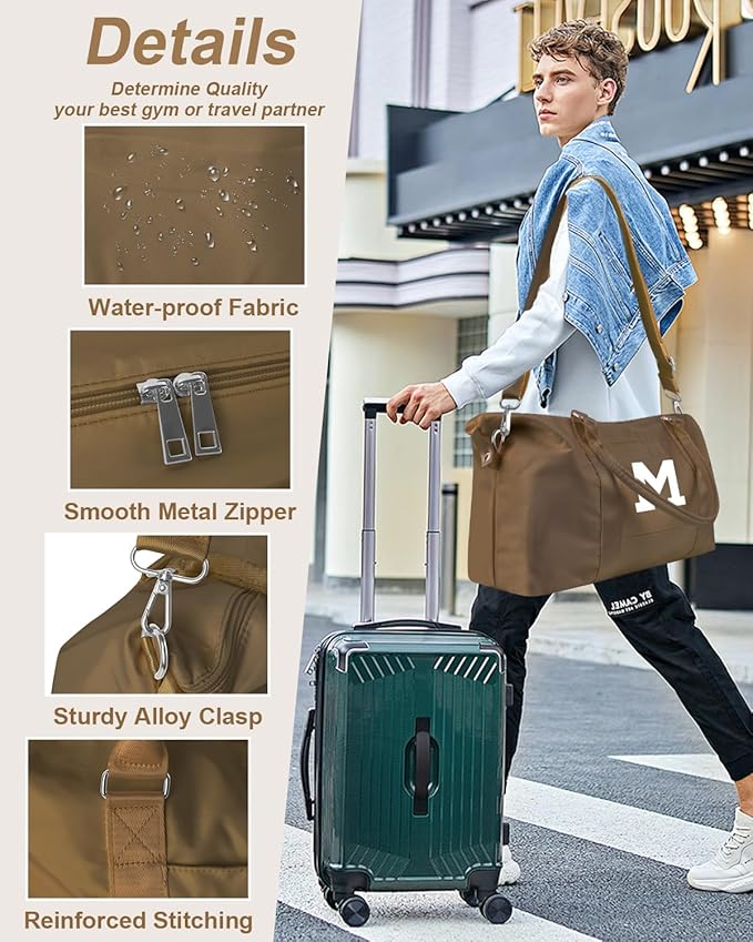 Birthday Graduation Gifts for Daughter,Initial Travel Duffel Bag Sports Gym Bag for Girls Teen Kids Birthday Gifts,Personalized Weekender Bag Carry On Tote Bags Cute Overnight Bag for Women(Brown, M)
