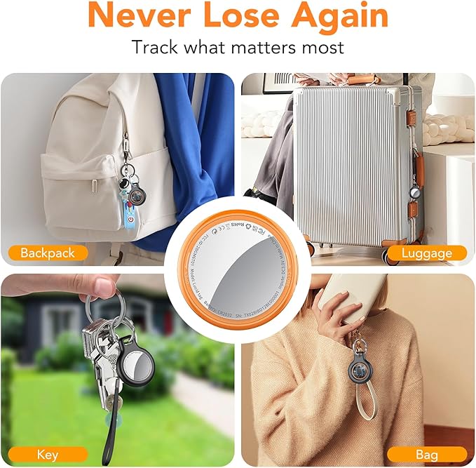 2025 New [Apple MFi Certified] (iOS Only) Air Tracker Tags-1 Pack, Bluetooth Tracker for Apple Find My, Replaceable Battery, Key Finder and Item Locator for Keys, Bags, Luggage, Wallet (Orange Pro)