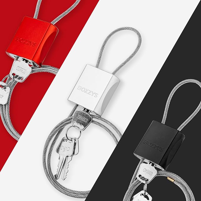 Adjustable Cable Padlock with 3 Keys | 1.15ft L x 1/6in D Aluminum Steel Cable Locks for Bikes, Gate, Lockers & Outdoor Gear | Keyed Different & Red