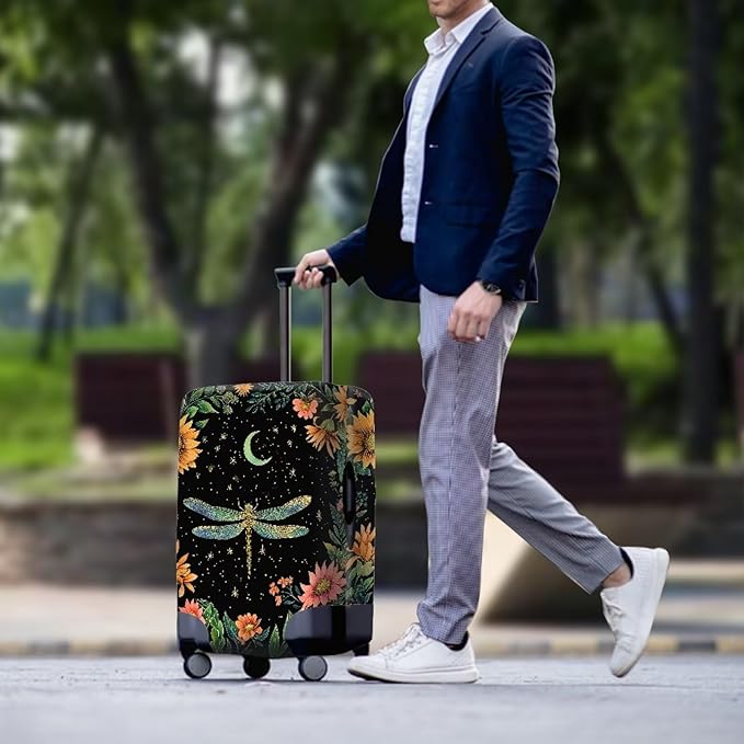 Dragonfly Luggage Cover for Womenn Girl Anti-Scratch Suitcase Covers Fit 26-29 Inch Travel Luggage Covers for Suitcase Star and Moon Luggage Cover Protector Decor Elastic Baggage Case
