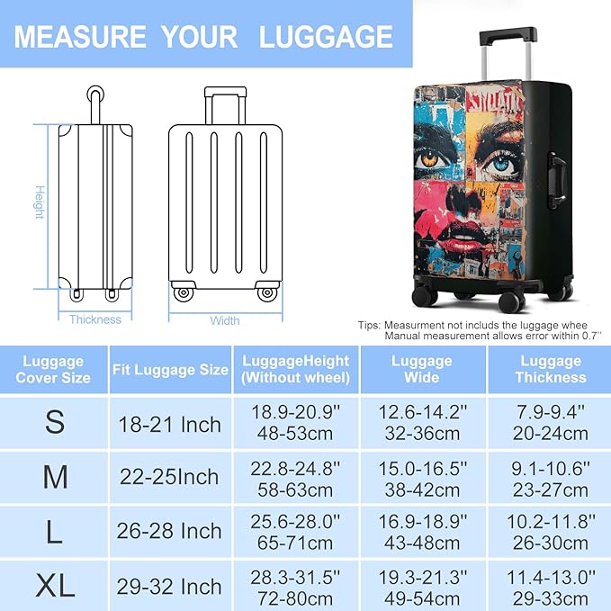 Luggage Cover Washable Suitcase Protector Anti-scratch Suitcase cover Fits 20-34 Inch Luggage (Girl-4, S(20-22inch suitcase))