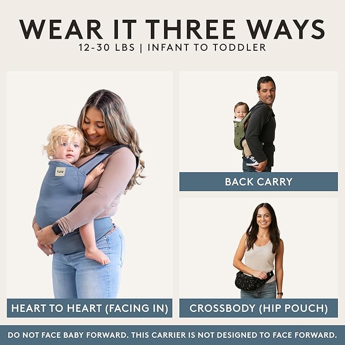 Baby Tula Lite Compact Baby Carrier, Ultra Compact and Lightweight, Convenient Carry Pouch, Ergonomic and Multiple Positions for 12 – 30 pounds - Black