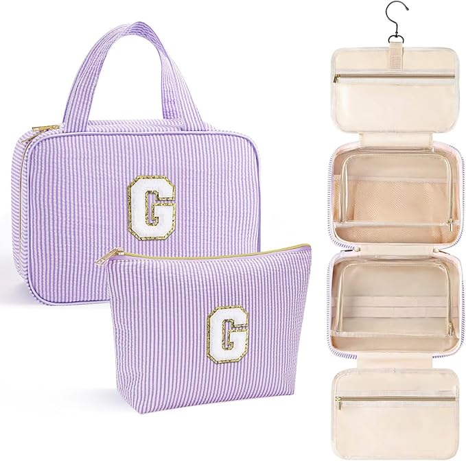 YOOLIFE Graduation Gifts for Her - Hanging Toiletry Bag for Women, Travel Toiletry Bag Makeup Bag, Personalized Travel Essentials for Women - Letter G, Purple