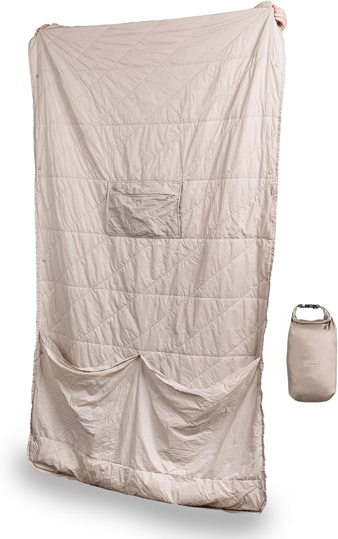 Gravel Layover Travel Blanket – Compact, Warm, and Packable with Carry Pouch (Stone)