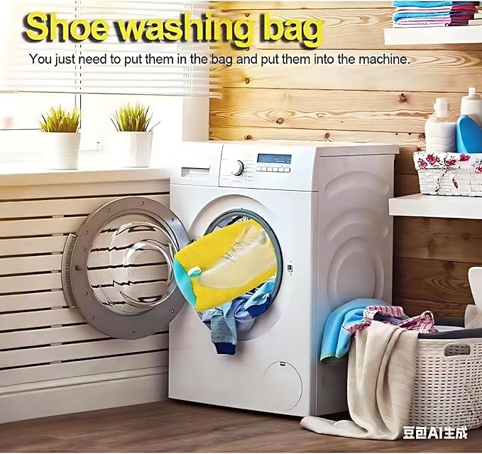 Shoe Cleaning Bag, Washing Machine Shoe Bag, Reusable Sneaker Cleaning Bag, Suitable for Washing Machines and Dryers, Shoe Cleaning Bag with Side Zipper and Hanging Cord (2-Pack, Gray)