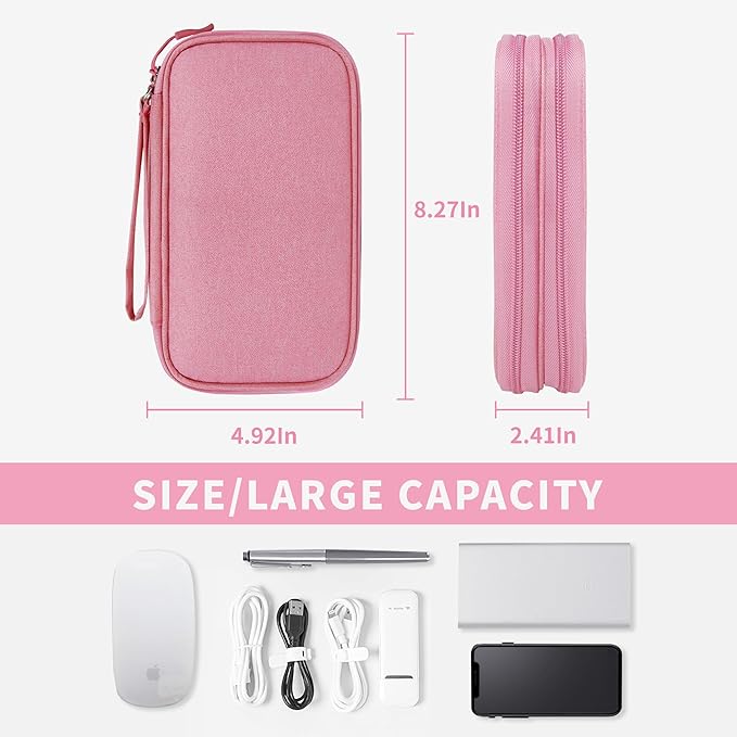 Electronics Organizer Travel Case,Electronic Accessories Storage Bag,Portable Waterproof Cable Organizer Bag,Travel Cord Organizer Bag for Small Charging Cord Storage,Cables,SD Card-Pink