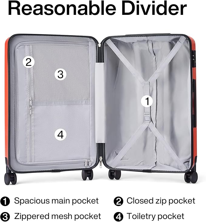 Hanke 20 Inch Carry On Luggage 22x14x9 Airline Approved Lightweight PC Hard Shell Suitcases with Wheels Travel Luggage Rolling Suitcase Travel Luggage Bag Christmas Gifts for Birthday （Orange）