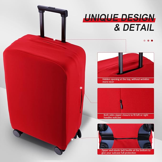 Travel Luggage Cover Suitcase Protector Scratch-Resistant Fit 19-31 Inch Suitcase, Not Included Suitcase (Red, SX(22-23 inch))