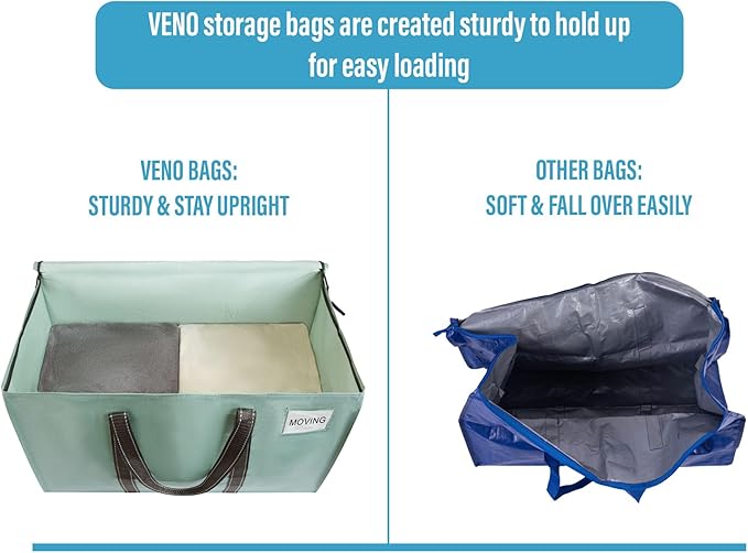 VENO 2 Pack Moving Bags, Heavy Duty, Moving Boxes Alternative, Packing Storage Supplies for Dorm Room Essentials with Zipper for Clothes, Extra Large Totes for Packaging (Shiny Light Green, 2 Pack)