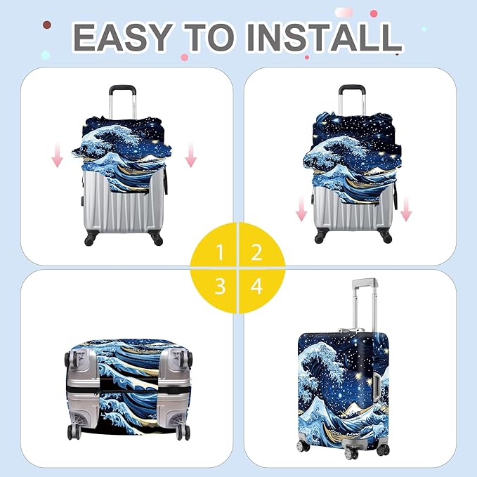 ANNA QUEEN Starry Ocean Wave Luggage Cover, Suitcase Protector with Artistic Van Gogh Style, Stretchable, Washable Travel Cover for 28-30 Inch Luggage