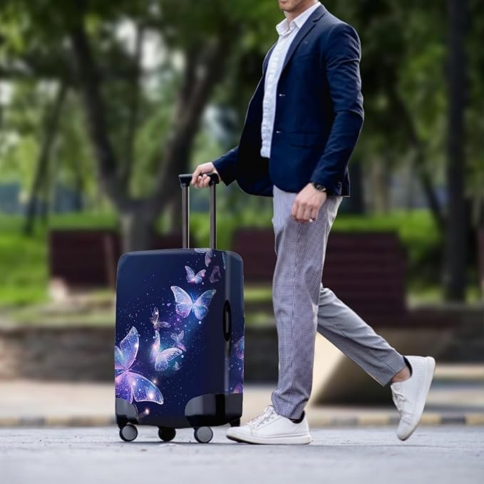 Travel Luggage Cover Anti-scratch Baggage Suitcase Protector Fits 22-25 Inch Luggage, Purple Crystal Butterfly