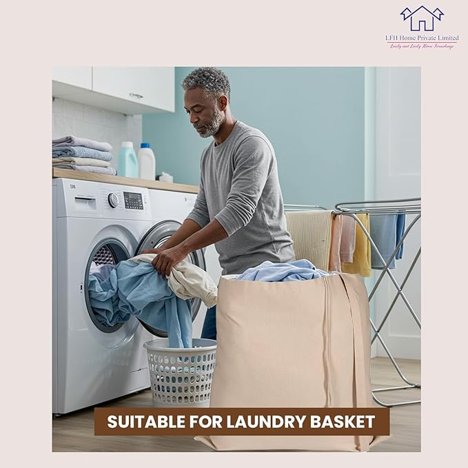 LFH Home Large Premium 100% Cotton Canvas Laundry Bag with Drawstring and Handles Heavy Duty, Multi-Use, and Washable for Home, Travel, College or Storage 20x30 (Pack of 4)-Natural