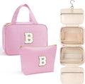 YOOLIFE Hanging Toiletry Bag for Women - Portable Makeup and Travel Bag, Cruise Ship Essentials - Letter B, Pink