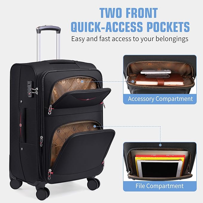 Softside Expandable Luggage with 4 Spinner Wheels, Durable Carry-On Luggage Suicase (Gray, 21-Inch)