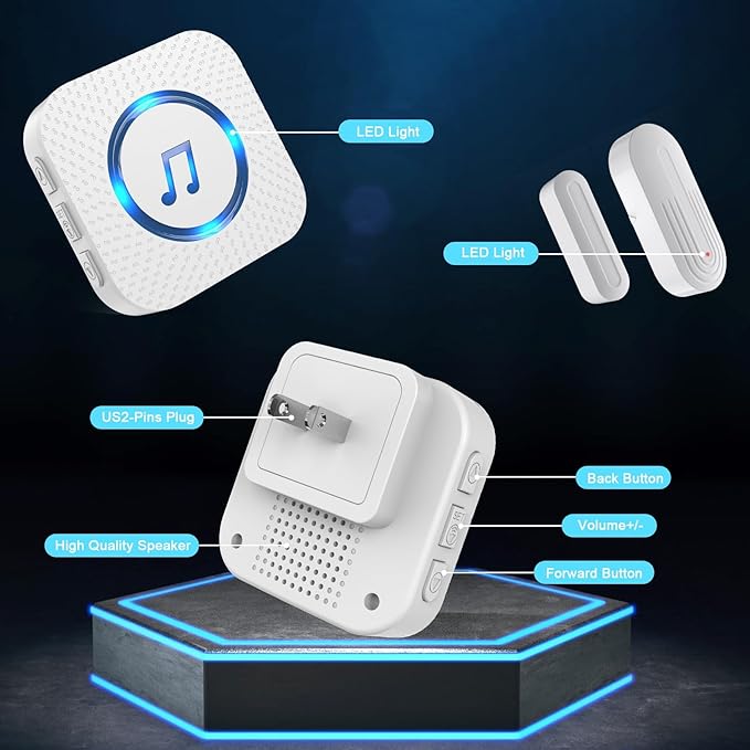 SanJie Wireless Door Chime Sensor, When Door Opens, Entry Alarm for Business/Home/Kids, 5 Adjustable Volume Ringer Alert 2 Sensors + 1 Receivers, 500 FT Range,26 Chimes