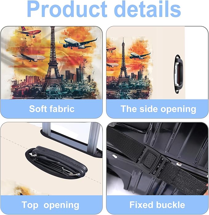 Luggage Cover Washable Suitcase Protector Anti-scratch Suitcase cover Fits 20-34 Inch Luggage (Tower-1, S(20-22inch suitcase))