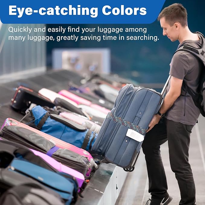 Luggage Straps for Suitcases, Travel Adjustable Belt with Quick Release Buckle, Heavy Duty Nylon Bag Packing Strap, Unique Bright Identifiers Business Travel Accessories (2 Pack) - Blue Flowers