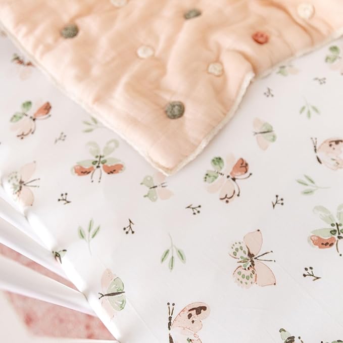Crane Baby Crib Sheet - 100% Cotton, Breathable Fitted Sheet for Standard Crib Mattress (28"x 52"), Butterfly Pattern for Boys and Girls