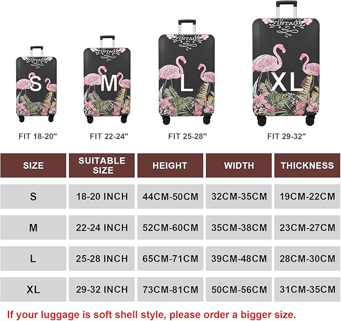 WUJIAONIAO Travel Luggage Cover Baggage Suitcase Cover Protector Skins 18-32 Inch (Flamingo A23, M (for 22-24 inch luggage))