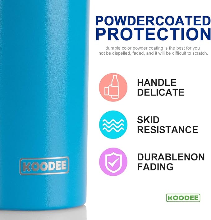 koodee 20 oz Tumbler with Lid and Straw-2 Pack Stainless Steel Insulated Coffee Tumbler Cup, Beach Cup Mug for Women/Men Diy Birthday Gift (Sky Blue-Pink)