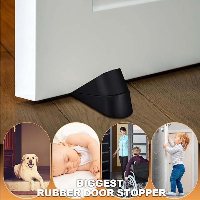Frienda 4 Pack Large Door Stoppers Heavy Duty Rubber Stopper for Bottom of Door Wedge Stopper for Home Office (Black)