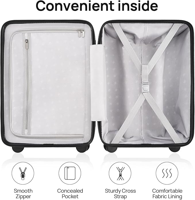 Carry on Luggage 22 X 14 X 9 Airline Approved, 20 Inch Luggage for 3-5 Days Travel, Double Spinner Wheels, 100% Hardshell PC, TSA Lock (04-Pink (Basic), Checked 24-Inch)