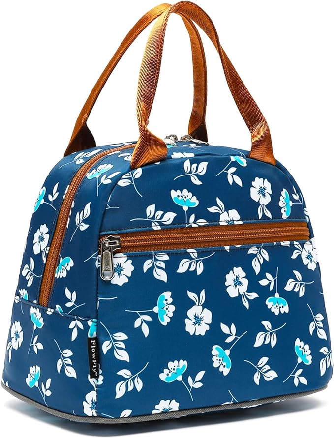 FlowFly Insulated Lunch Cooler Bag - Tote Bag Organizer for Women/Men, Floral#White