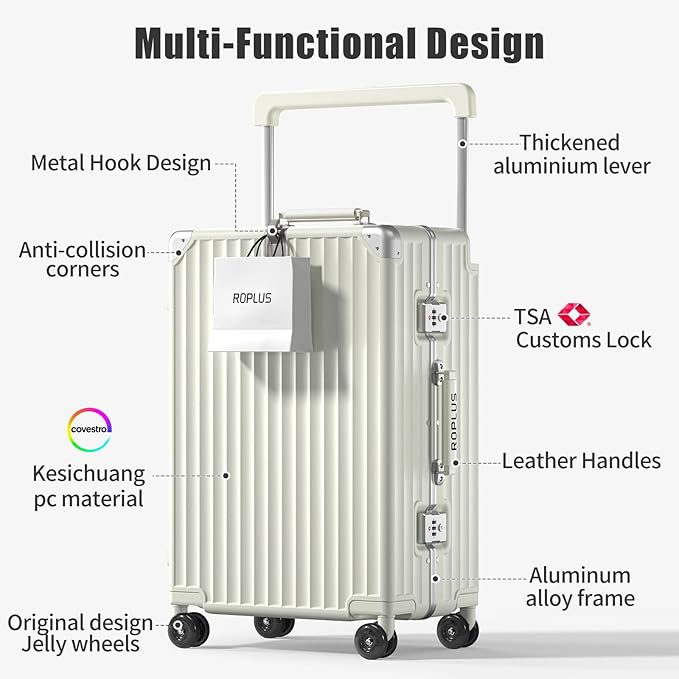 Aluminium Frame Checked-Luggage with Smooth Jelly Wheels, Hardside Zipperless Rolling Suitcase with TSA Lock (Pure White, 24-Inch)