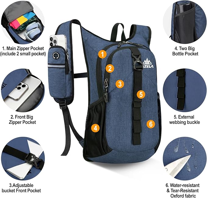 Seektop 15L Small Hiking Backpack for Women Men, Lightweight Hiking Packable Daypack with Phone Pocket for Travel Camping (Dark Blue)