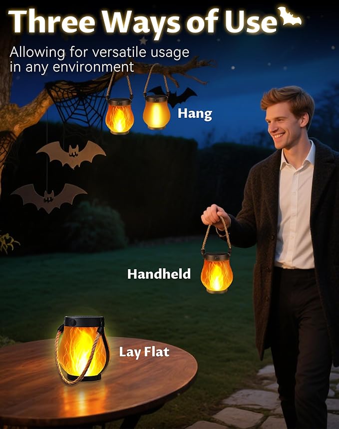 Kaliqo Solar Lantern Outdoor Lights - Official, Waterproof Kaligo Solar Flame Lights Hangable with Dancing Flame, Hemp Rope Hanging Flame Lanterns,Dual Charging Modes, Smokeless (5pcs)