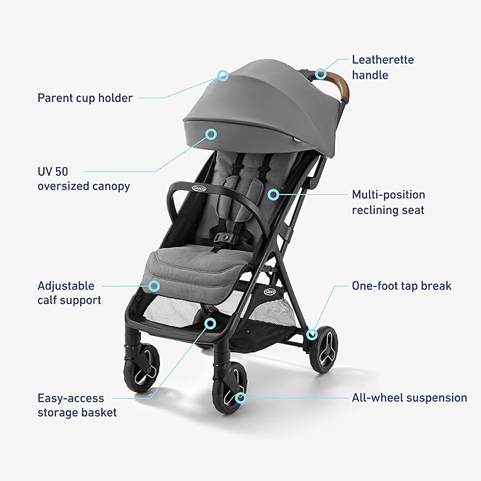 Graco Ready2Jet Compact Stroller – Overhead Friendly Compact Travel Stroller with Automatic Fold, Lilac Mod
