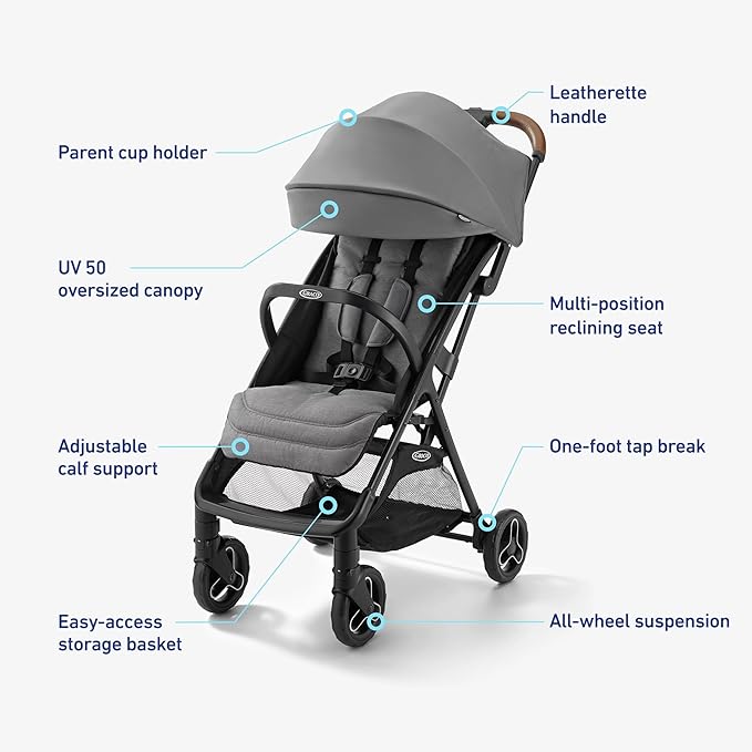 Graco Ready2Jet Compact Stroller – Overhead Friendly Compact Travel Stroller with Automatic Fold, Geo Pop