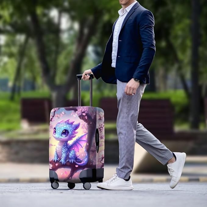 Dragon Suitcase Cover Travel Luggage Protector Washable Elastic Suitcase Covers Anti-Scratch Zip Closure Lugagge Covers for Suitcase Cherry Blossom Luggage Cover Fits 30-32 Inch, XL