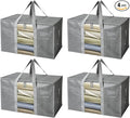 BALEINE 4-Pack Oversized Moving Bags with Reinforced Handles, Heavy-Duty Storage Tote for Clothes, Moving Supplies (Grey with Window, 4 Pack)