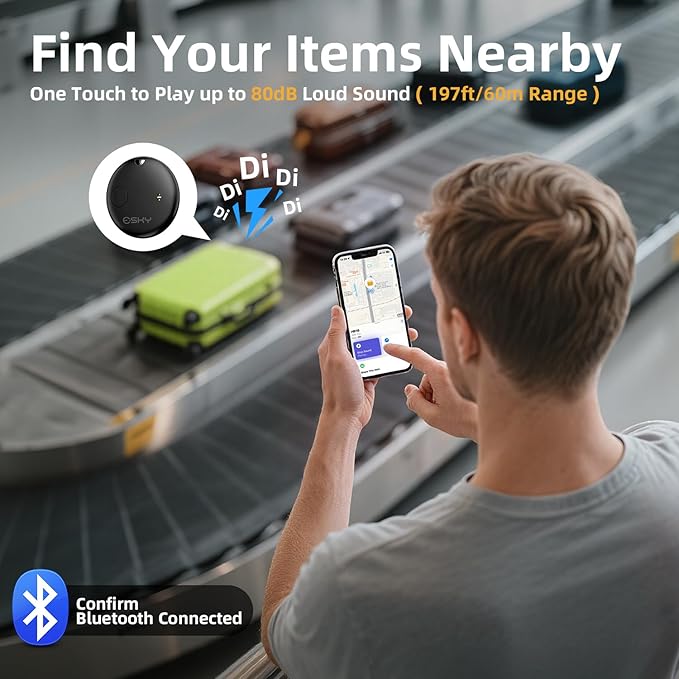 Esky Bluetooth Tracker Tag-4 Pack, Smart Luggage Tracker Compatible with Apple Find My APP (Only for iOS, Not for Android), Key Finder and Item Locator for Luggage, Backpack, Suitcases, Pets, Wallet
