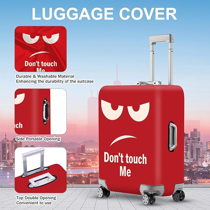 ANNA QUEEN Funny Luggage Cover, Don't Touch Me Red Face Design, Stretchable, Washable Travel Protector for 24-26 Inch Luggage