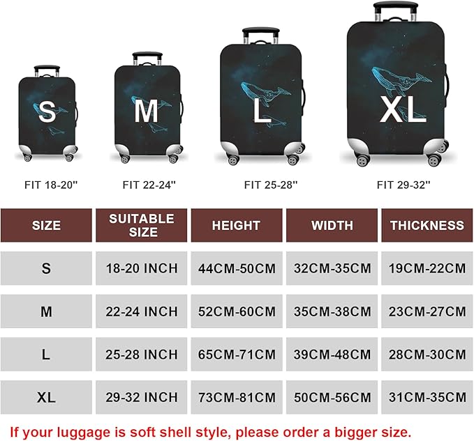 WUJIAONIAO Travel Luggage Cover Baggage Suitcase Cover Protector Skins 18-32 Inch (dolphin, S (for 18-20 inch luggage))