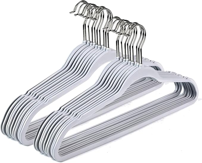 Quality 20 Pack Hangers - Heavy Duty Coat & Closet Hangers - Plastic, Non-Velvet, Chrome Swivel Hook, Space-Saving, Non-Flocked, Gray