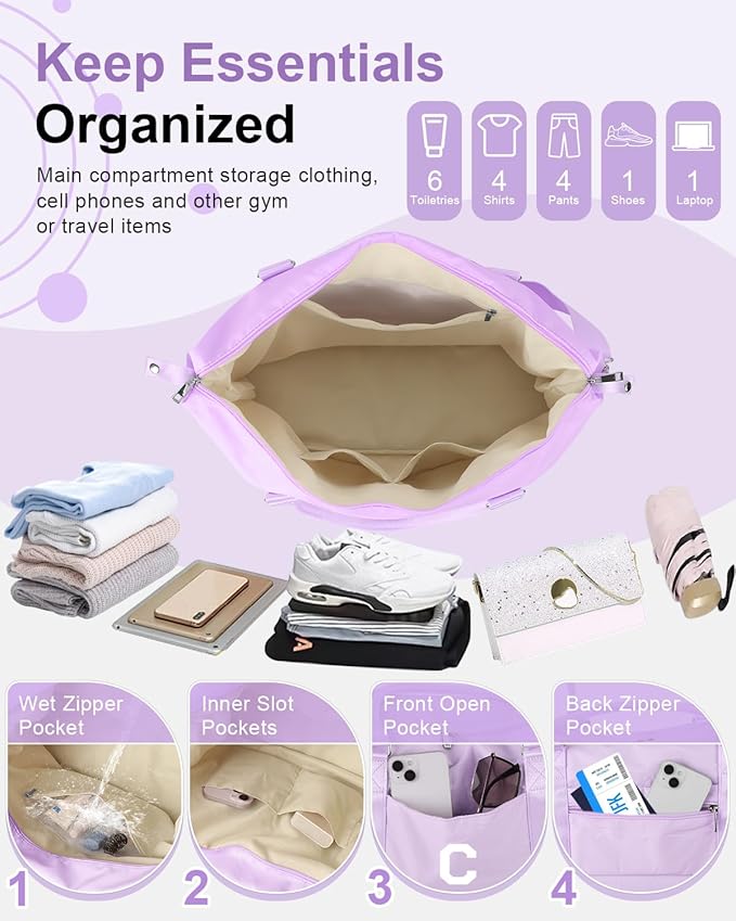 Daughter Niece Gifts for Teen Girl Kids, Initial Travel Duffel Bag Sports Gym Bag Personalized Gifts Weekender Bag，Monogram Overnight Bag Cute Dance Bag Birthday Bridesmaid Gifts for Women(Purple, C)