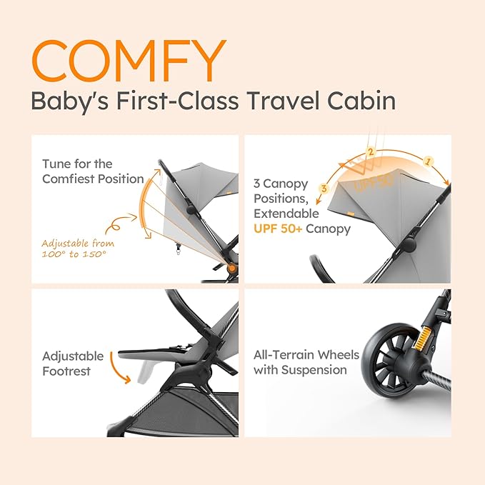 MAMAZING Ultra Air X Travel Stroller - Ultra-Lightweight Under 10 lbs, Carbon Fiber Frame & Airplane Friendly, Lightweight Stroller with Reclining Seat, UPF 50+ Canopy & Travel Bag