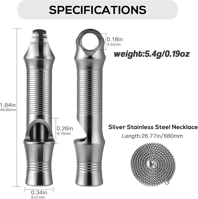 TISUR Titanium Emergency Whistle,EDC Safety Whistles Necklace Loud up to 120db,Survival Whistles for Survival,Hiking,Camping,Pets Training