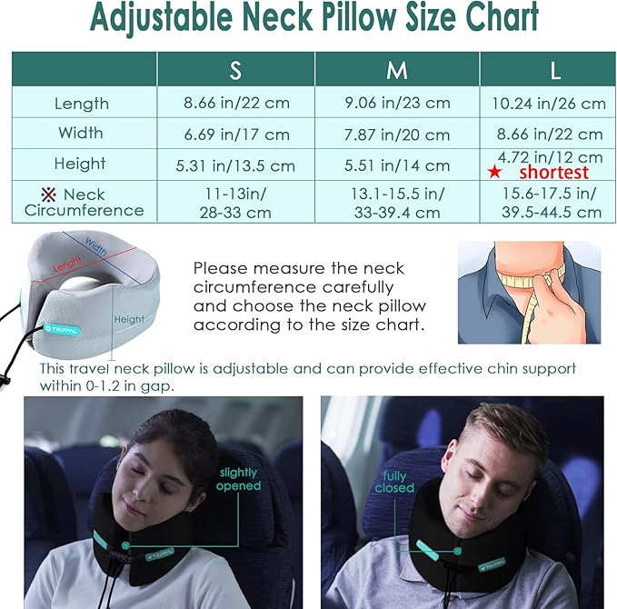 GOLDORANGE Travel Pillow Neck Chin Head Support Best Memory Foam Neck Pillows for Unisex Airplane Car Home Sleeping Rest with Compact Carry Bag Black M