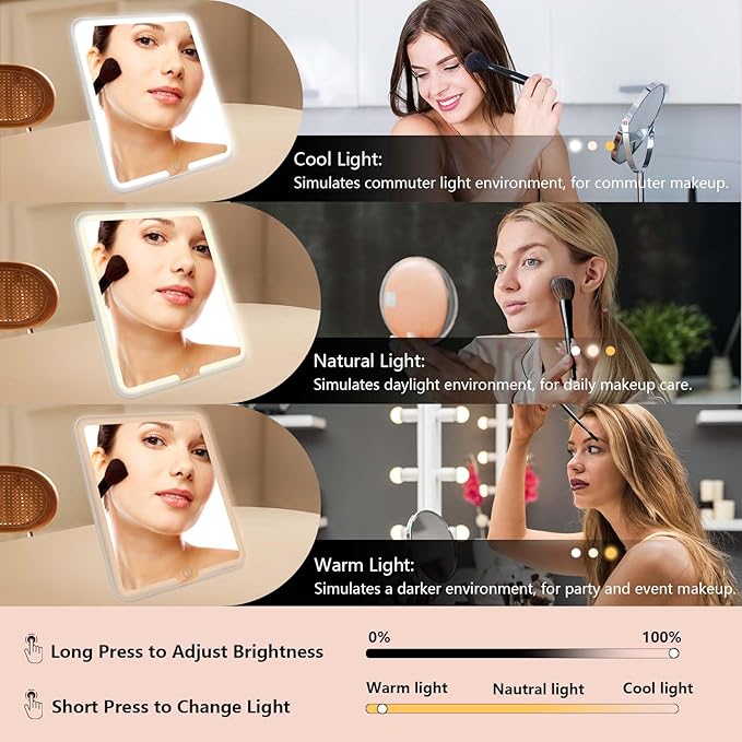 Travel Makeup Bag with LED Mirror Travel Makeup Organizer with 3 Lighted Settings, Adjustable Dividers and Makeup Brush Storage Bag Light Blue