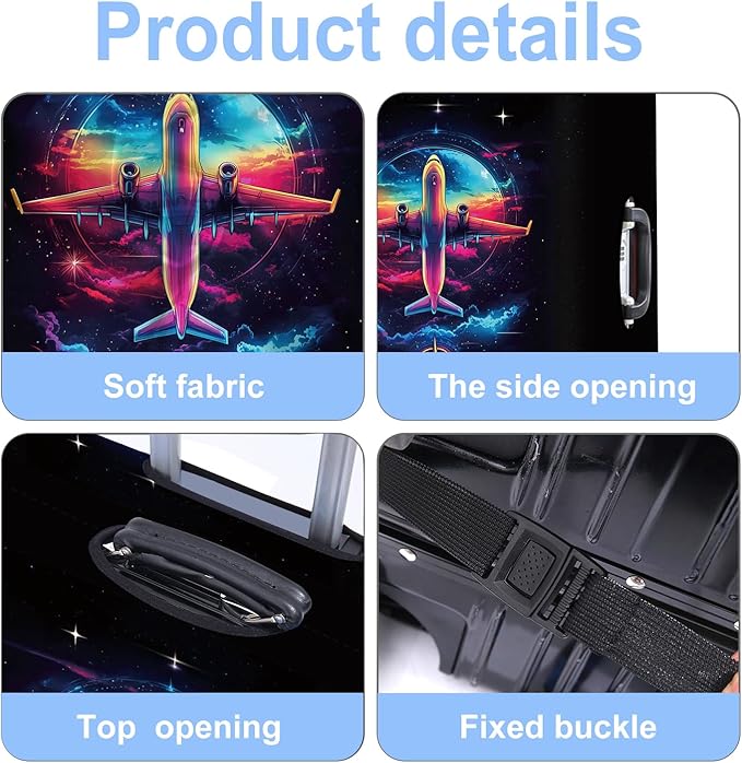 Luggage Cover Washable Suitcase Protector Anti-scratch Suitcase cover Fits 20-34 Inch Luggage (Aircraft, M(24-26inch suitcase))