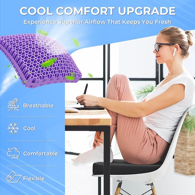 TushGuard Gel Seat Cushion for Long Sitting, Enlarged & Thickened Patent Design Office Chair Seat Cushion, Breathable Cooling Pads for Chairs, Soft Car Cushions for Wheelchair(XX-Large, Black)