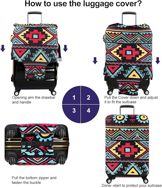 7-Mi Travel Luggage Cover Elastic Sleeve 26"-28" Anti-Scratch Suitcase Protector Cover Size L, Bohemia