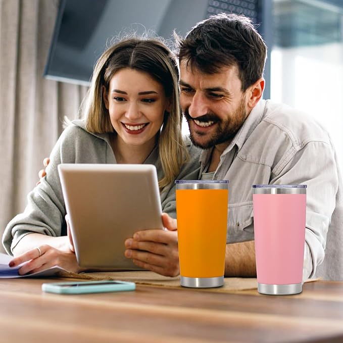 20 oz Tumbler with lid Double Wall Vacuum Insulated Tumblers Stainless Steel Coffee Mug Travel Coffee Tumbler Powder Coated Tumbler Cup Keep Hot&Cold - (Orange 1 Pack)