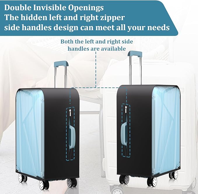 Upgraded Elastic Suitcase Covers for Luggage - Stretchable Black Cloth + Clear TPU, Fit 22 Inch Travel Suitcase, Waterproof & Anti-Scratch, Includes Free Red Luggage Tag