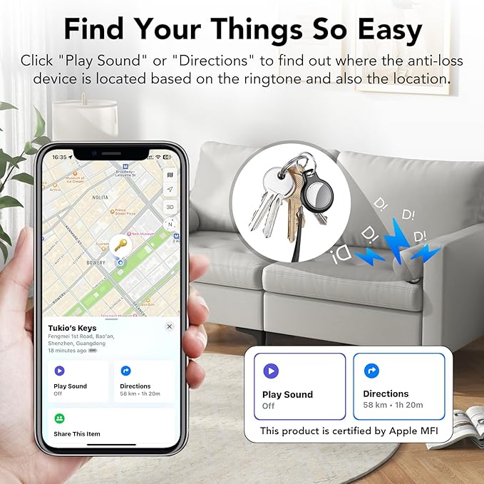 2025 New [Apple MFi Certified] (iOS Only) Air Tracker Tag-2 Pack, Bluetooth Tracker for Apple Find My, Replaceable Battery, Key Finder and Item Locator Smart Tag for Keys, Bags, Luggage, Pets, (Black)