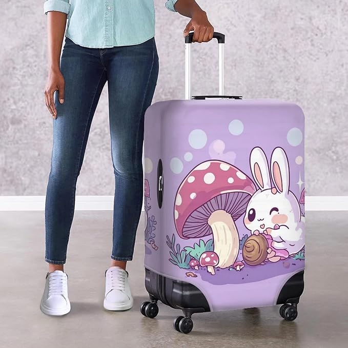 Cute Bunny Rabbit Luggage Covers Fit 18-21 Inch Universal Thickness Suitcase Covers for Luggage Mushroom Suitcase Cover Scratch Resistan Zip Travel Luggage Cover Elastic Baggage Case